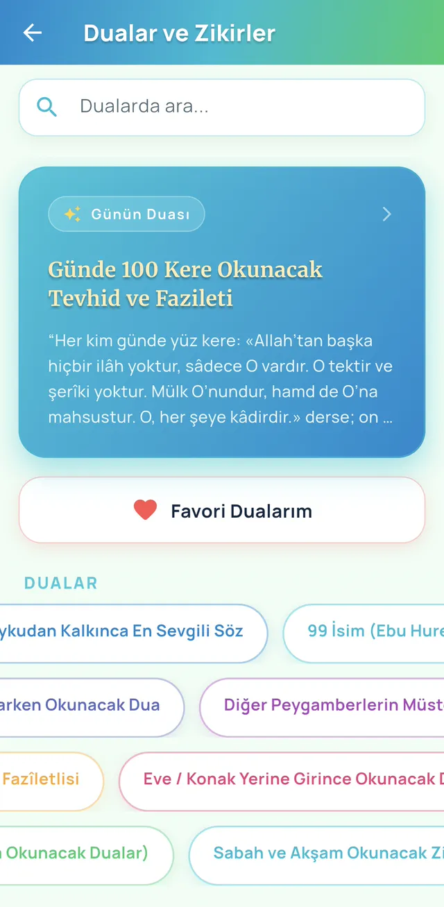 The day's dua, the ninety-nine names, the next holy night — dualar