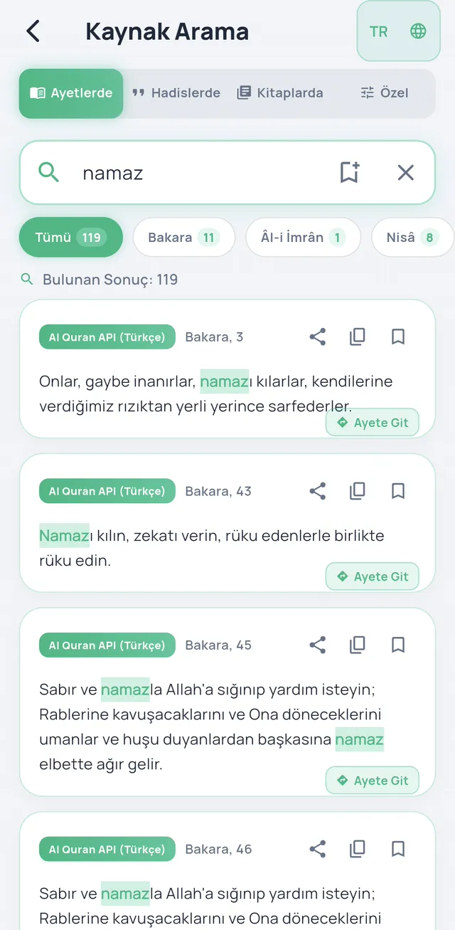 Both the answer and the source it came from — kaynak_arama
