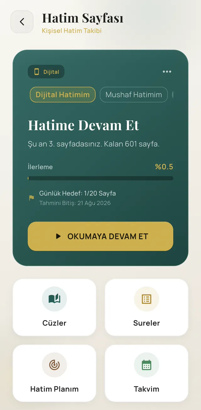 Two mushafs, one library, always where you left off — kuran_hatim